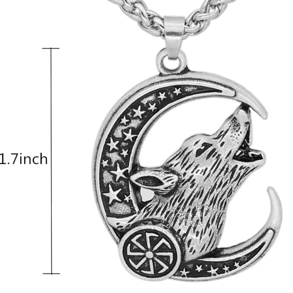 Silver Wolf Moon Pendant Necklace